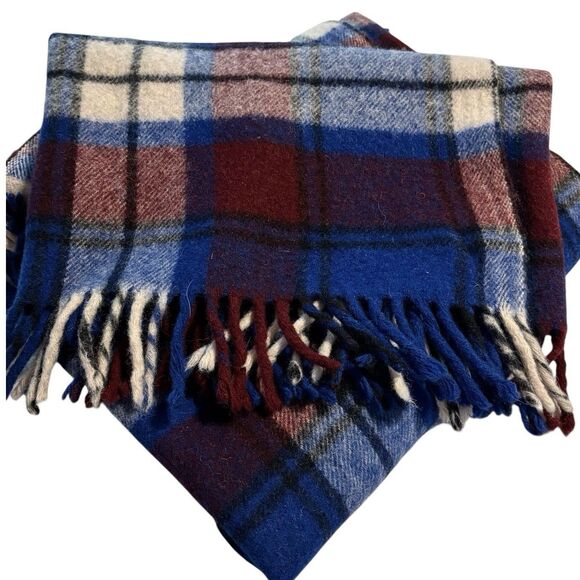 Vintage Faribo Woolen Mill Co 100% Pure Wool Blue Plaid Blanket Throw 49x54 - Picture 1 of 5